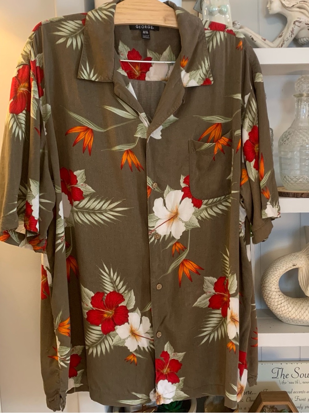 George Hawaiian shirt vibrant tropical floral and bird-of-paradise Print Size XL